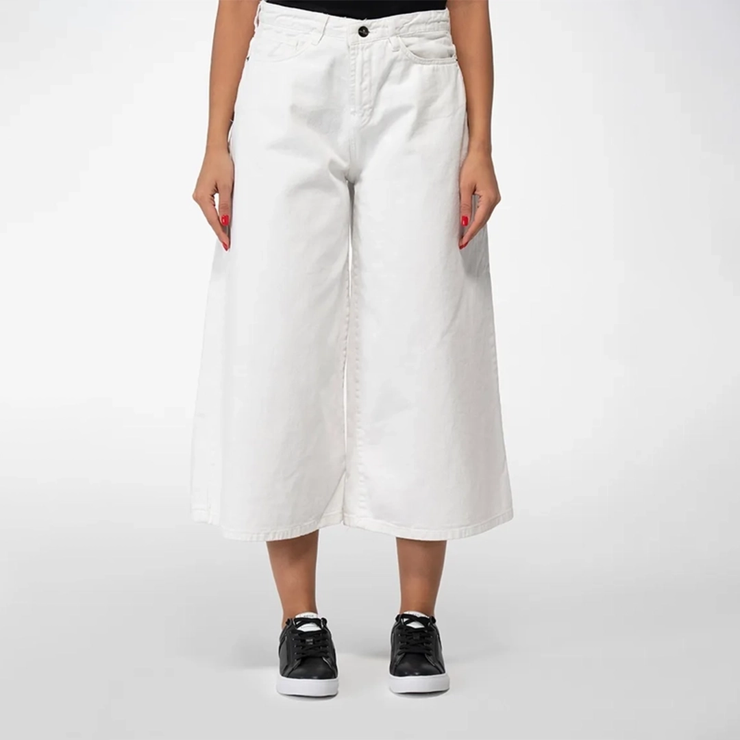 شلوار کتان کراپ فول بگ قد 90 سفید زنانه رزمری مدل CL3202