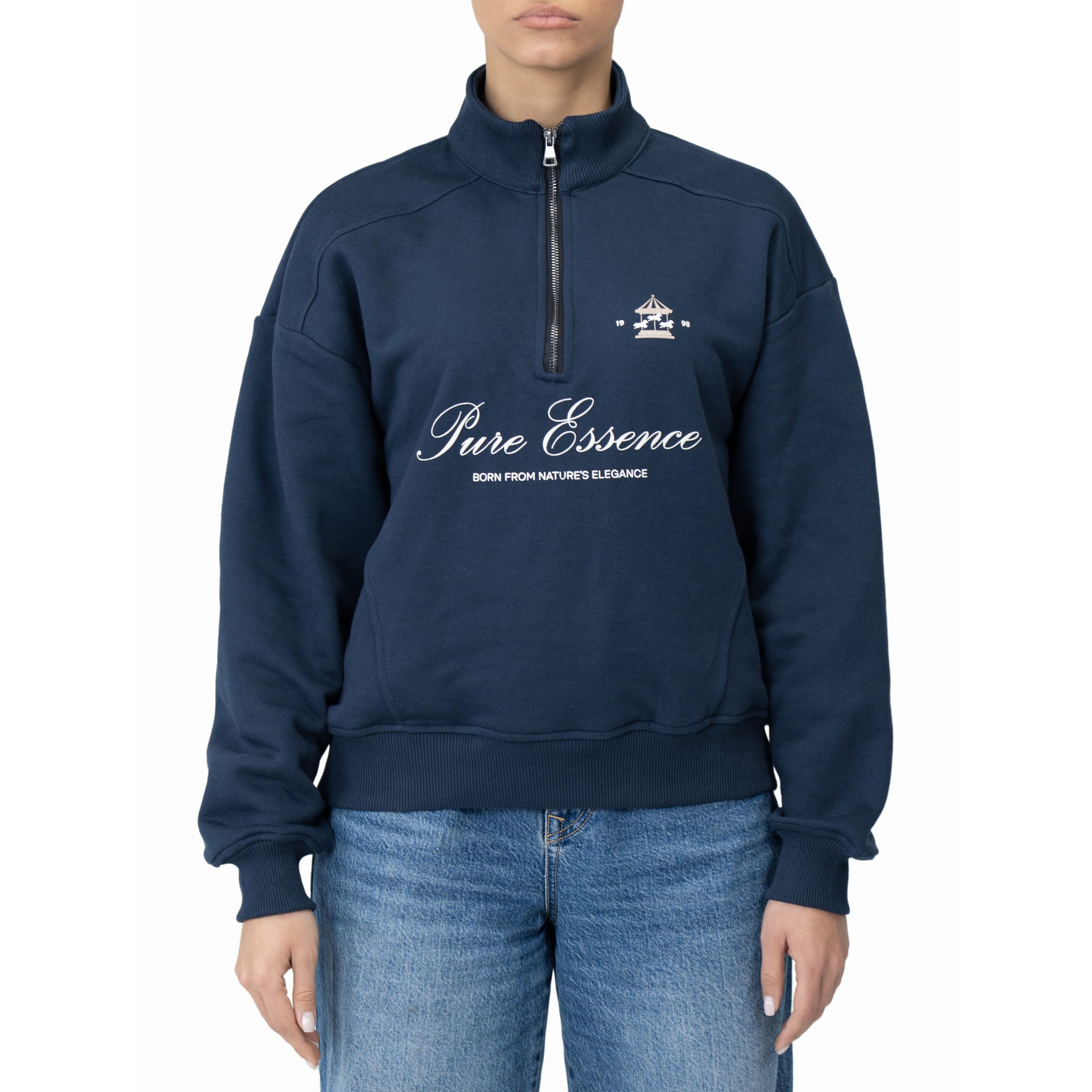 سوییشرت نیم زیپ زنانه سرمه ای رزمری مدل CL3244